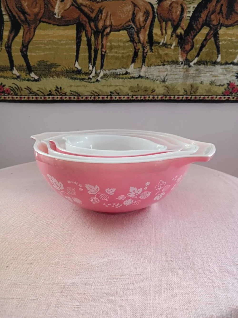 Vintage Pyrex Pink Gooseberry Cinderella Mixing Bowl Set of 4